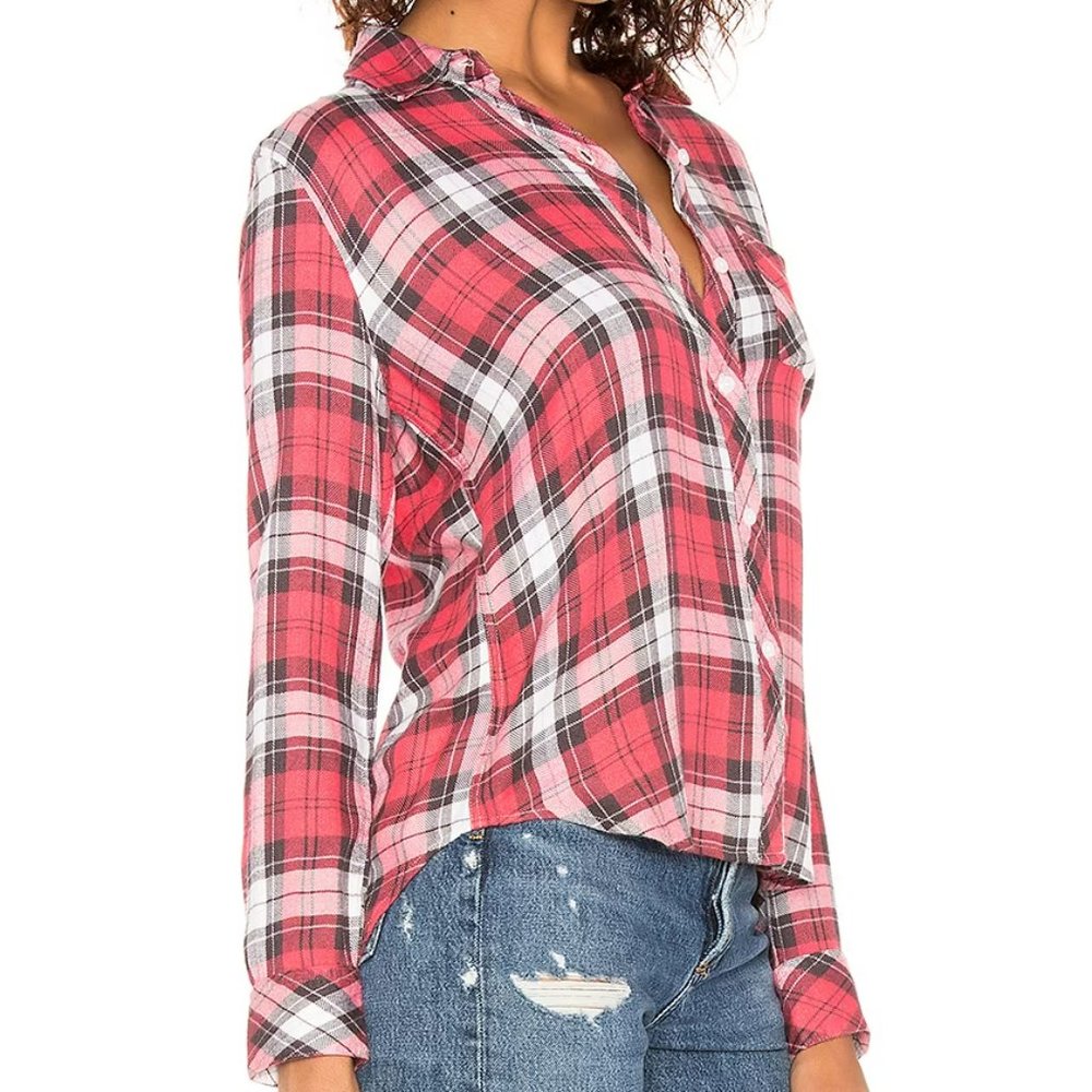 Rails Hunter Plaid Flannel Shirt Women's Large Scarlet Ash White Button Front
